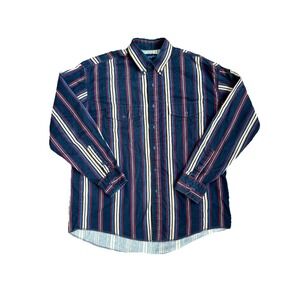Wrangler Mens 17-35 Button Down Shirt Blue Red Striped Western X-Long Tails